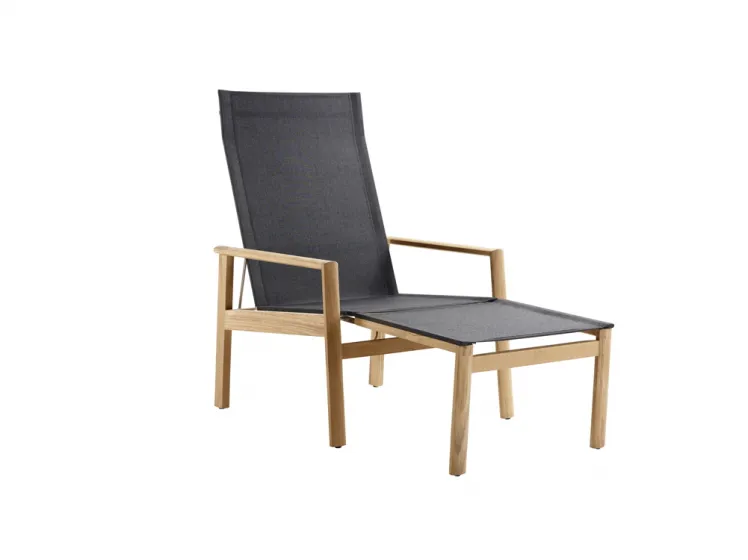 Gartenstuhl SOLPURI Safari Deck-Chair mit Hocker Teakholz, Textilene